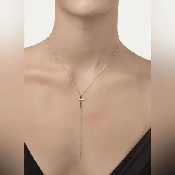 Lana Petite Cross Bar Lariat Necklace - Picture 2 of 12